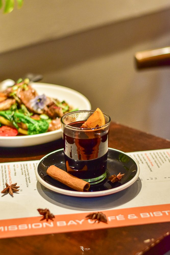 A mulled wine with cinnamon and star anise on the Mission Bay Cafe drinks menu